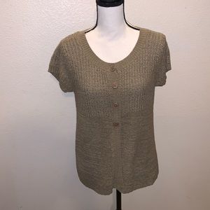 Kenar tan half button short sleeve cardigan sweater